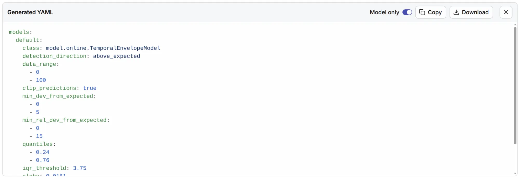 Generated vmanomaly YAML configuration