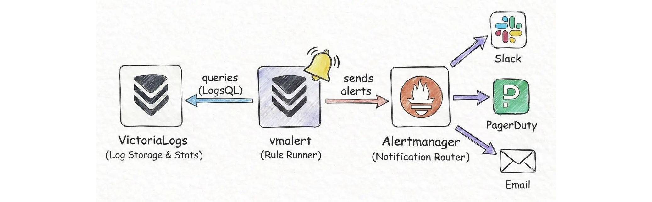 Alerts from logs pipeline VictoriaLogs to vmalert to Alertmanager