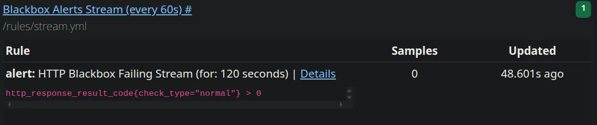 vmalert alert rules listed in Grafana dashboard
