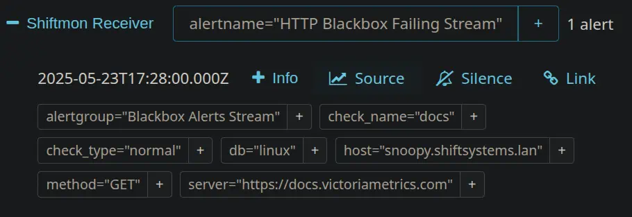 Alertmanager web UI with grouped alert notifications