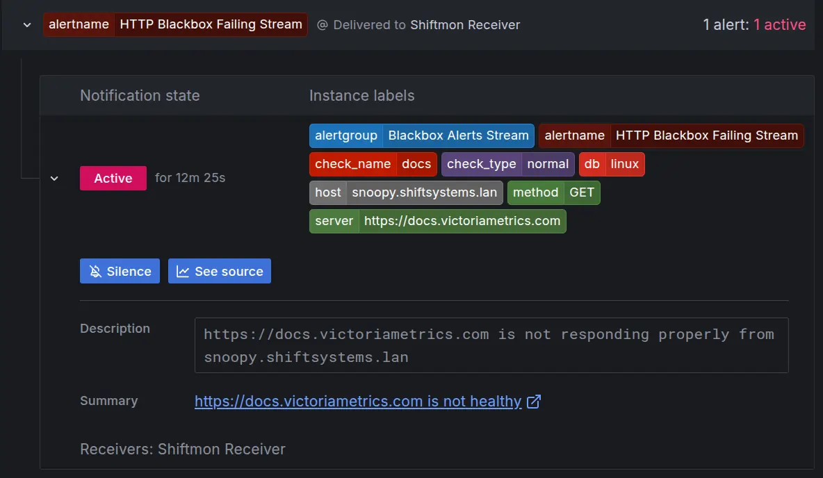 Silence configuration screen in Alertmanager